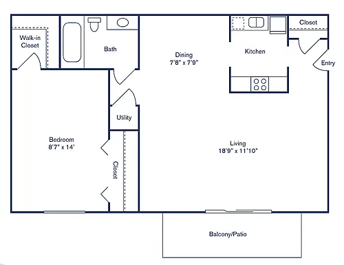 Floor plan 1 Bedroom, 1 Bath - Floor Plan C