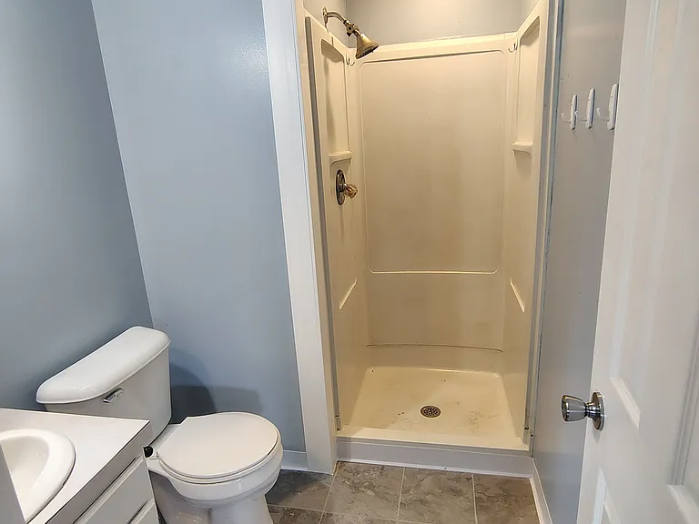 Basement bathroom with showwr stall