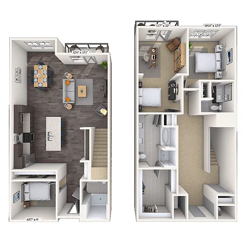 Floor plan Townhome 3X2 2052 SF