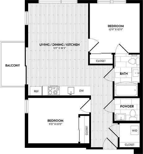 Floor plan A2 2Ba - 2 Bed/1.5 Bath