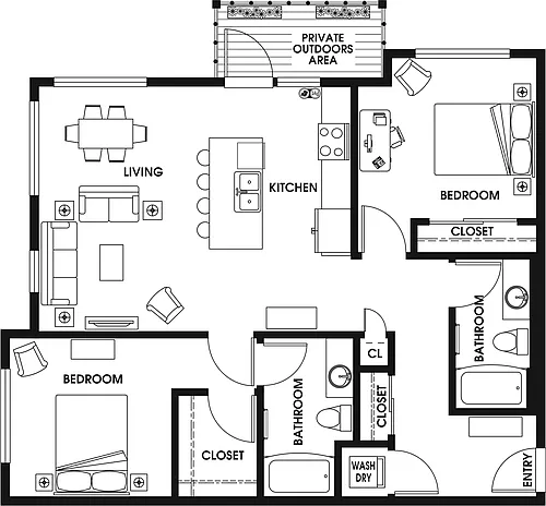 Floor plan 2 Bed/2 Bath ARCH-C3