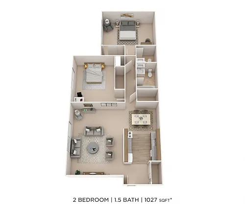 Floor plan Two Bedroom 1.5 Bath