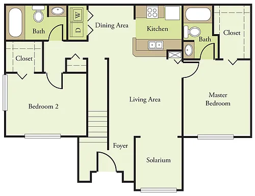 Floor plan 2 Bedroom 2 Bath 60%