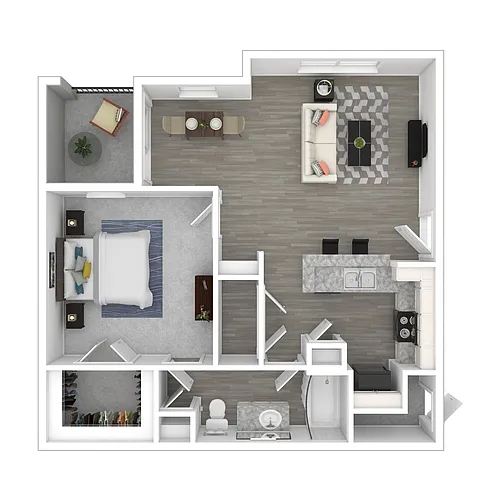 Floor plan Income-Restricted 1 Bedroom, 1 Bath (60%)