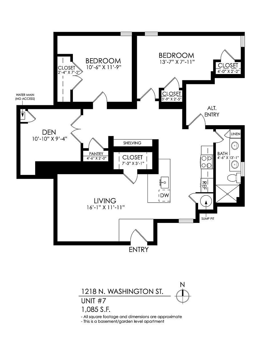Floor plan 2 Bedroom, 1 Bath + Den