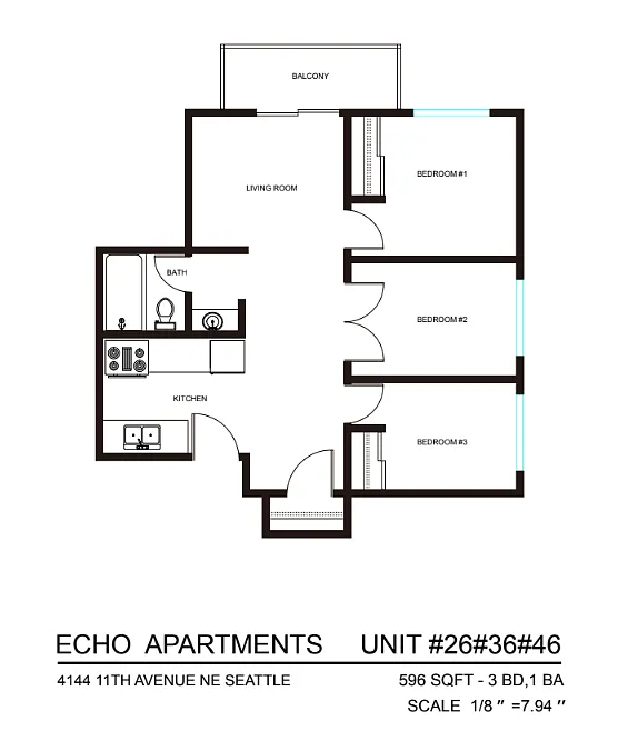 Floor plan 3 Bedroom 1 Bath