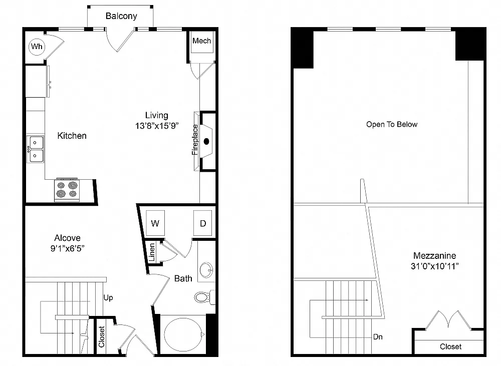 Floor plan Park Ave Loft One Bedroom