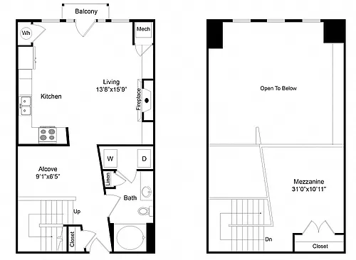 Floor plan Park Ave Loft One Bedroom
