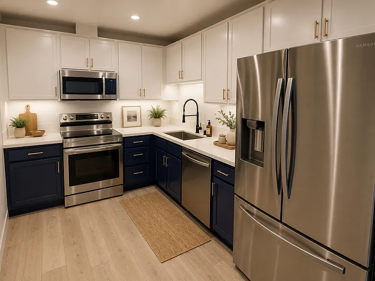 Large kitchen with all stainless steel appliances