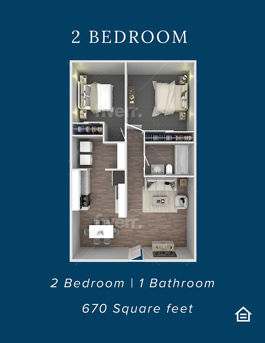 Floor plan 2 Bedroom 1 Bathroom