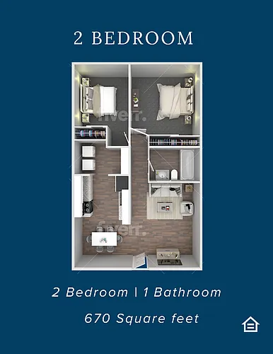 Floor plan 2 Bedroom 1 Bathroom