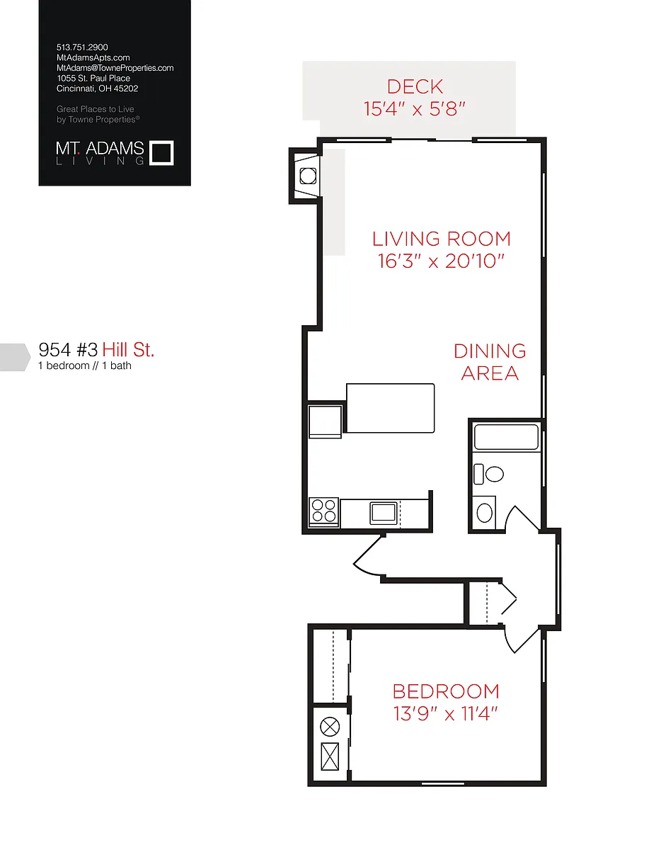 Floor plan 954 Hill Street - One Bedroom