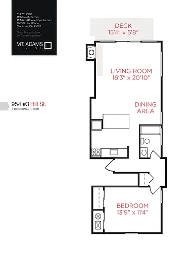 Floor plan 954 Hill Street - One Bedroom