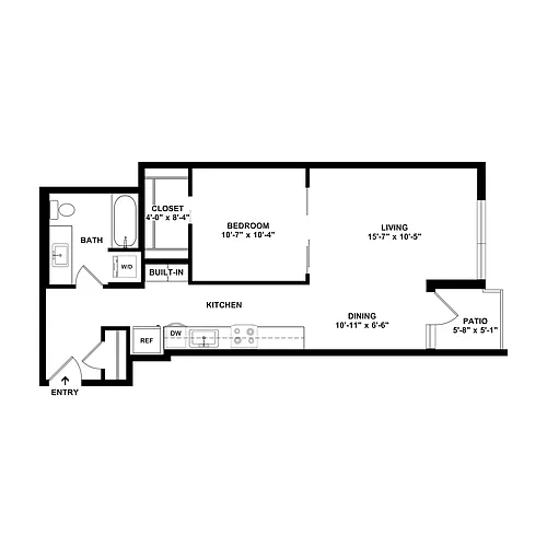 Floor plan 1 Bed/1 Bath Open-A