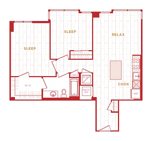 Floor plan 2 Bed/1 Bath s-b01