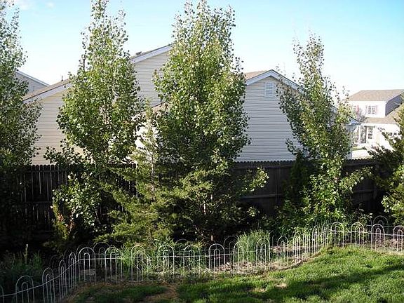 Private backyard with trees, rock 