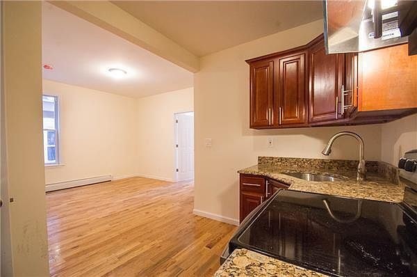 Kitchen into living and dining area.