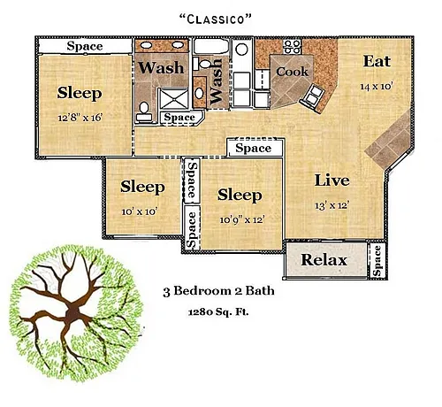 Floor plan 3x2 W/D