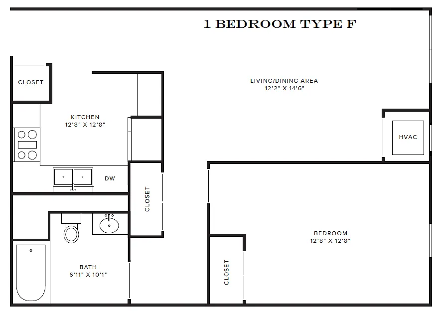 Floor plan 1 Bedroom Type F