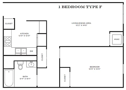 Floor plan 1 Bedroom Type F