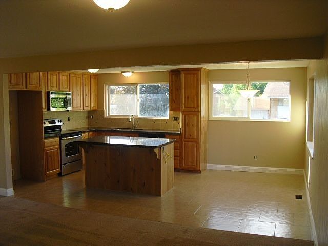 Lots of space!  Granite, Knotty alder, tile, stainless.