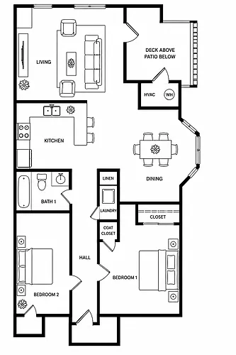 Floor plan 2 Bedroom 1 bath