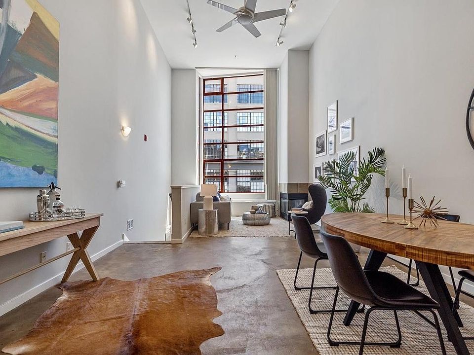 View from the kitchen. Floor is radiant-heated artisan cement with lovely patina.