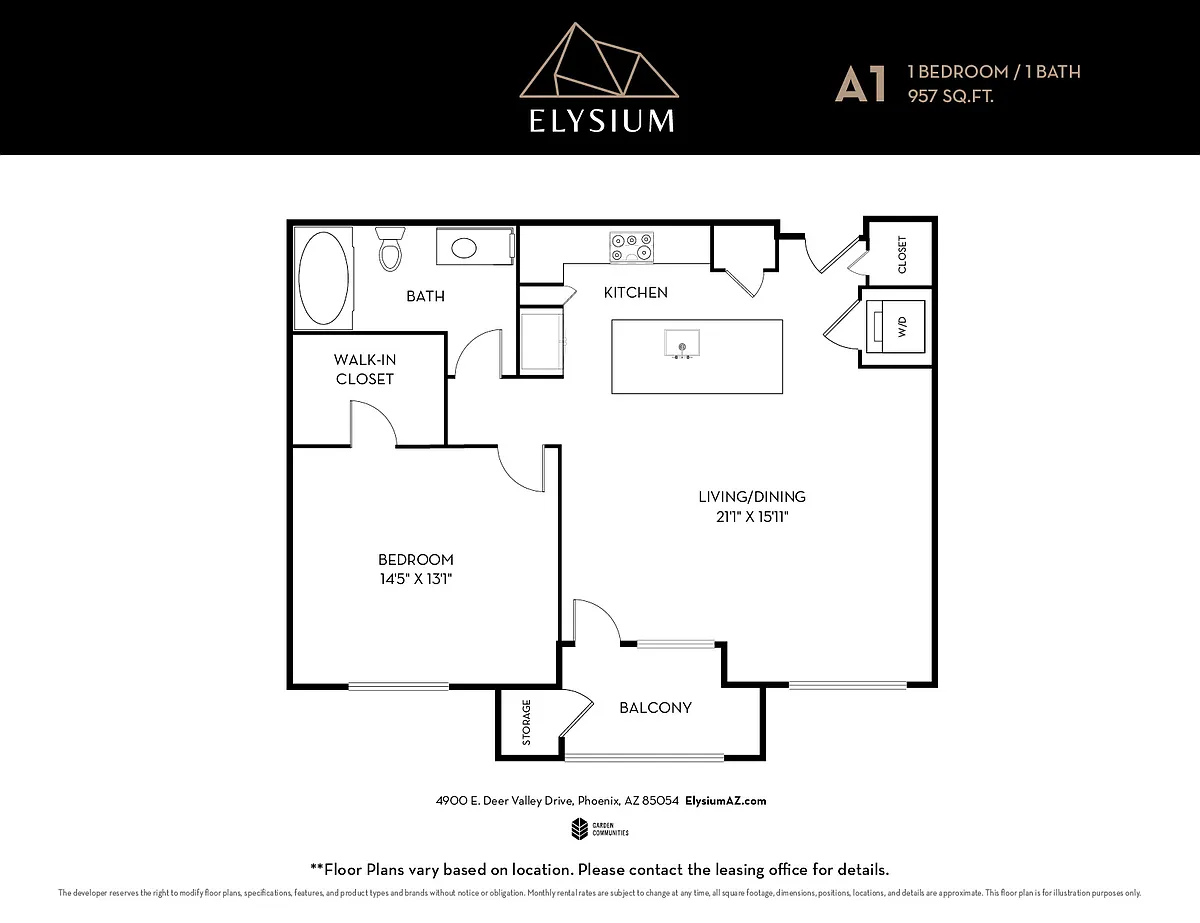 Floor plan A1 - 1 Bedroom/ 1 Bath
