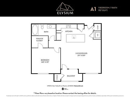 Floor plan A1 - 1 Bedroom/ 1 Bath