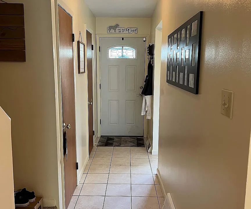Front Entry Half bath on left as you enter with a hallway closet for supplies , coat and cleaning supplies.
