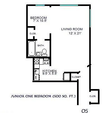 Floor plan Jr. One Bedroom 04/05