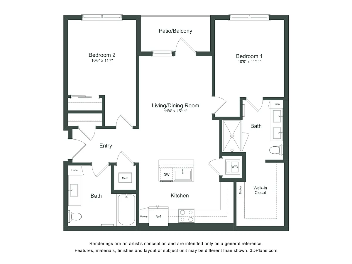 Floor plan The Williams | 2 Bed | 2 Bath