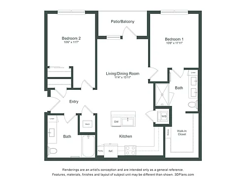 Floor plan The Williams | 2 Bed | 2 Bath