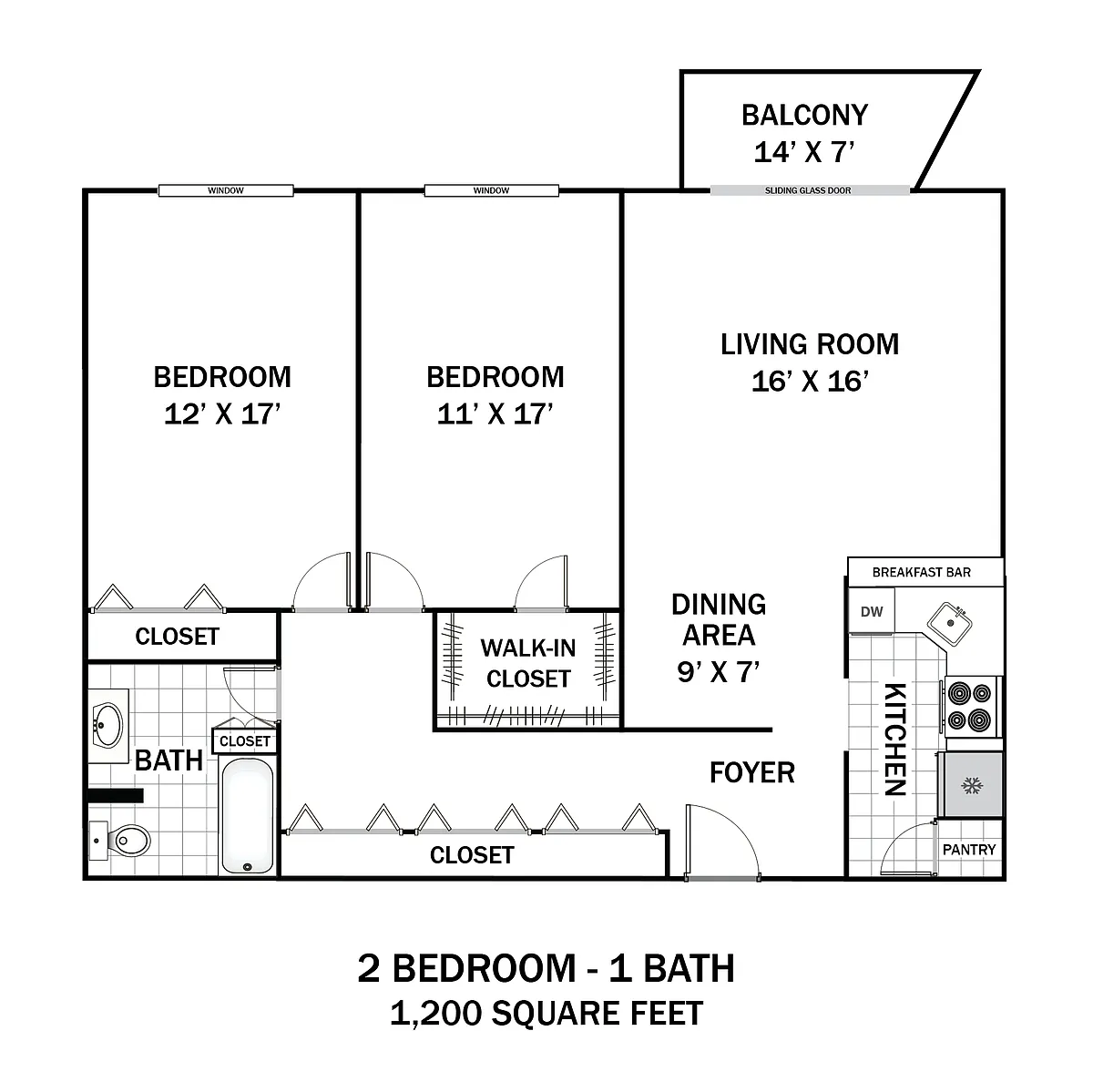 Floor plan 2 Bedroom 1 Bath