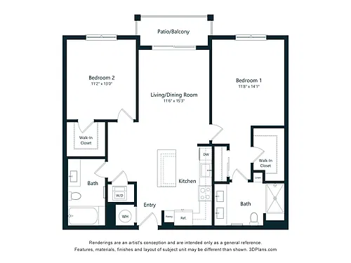 Floor plan B2 | 2 Bed | 2 Bath