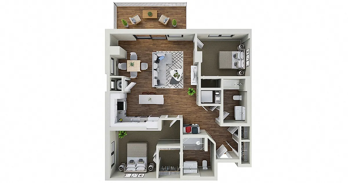 Floor plan Birding Terrace - 2 Bedroom 2 Bath (B3)