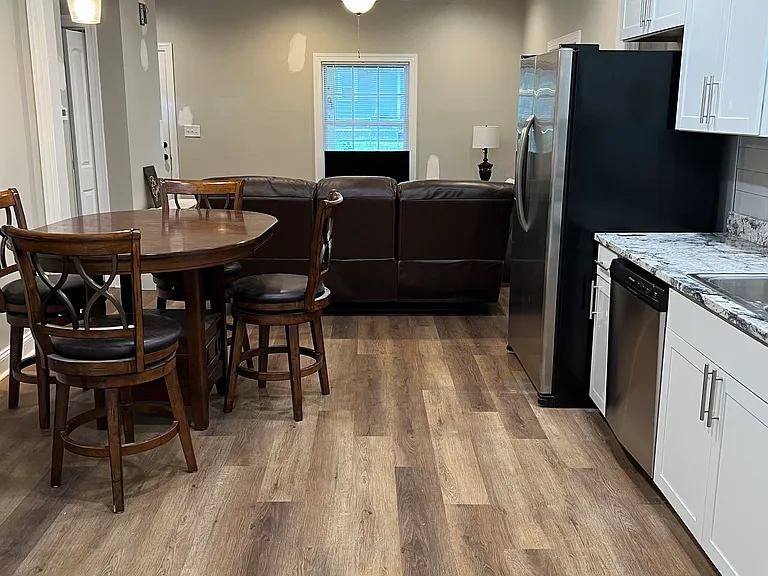 Open dining and kitchen area
