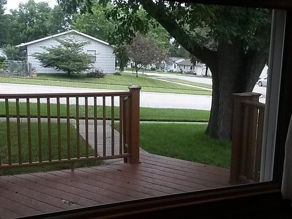 view from kitchen window, kitchen door to outside deck