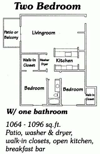 Floor plan 2 Bedroom 1 Bath Ranch
