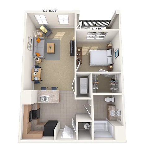 Floor plan Traditional 1x1 703-859 SF