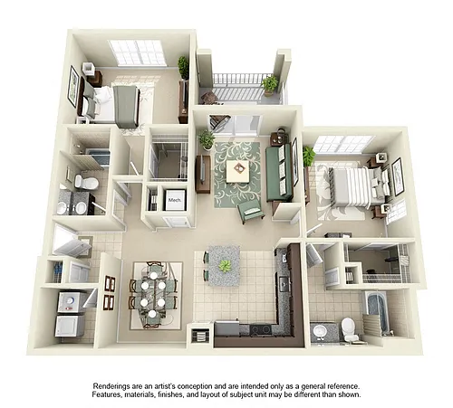 Floor plan B2: 2 Bed 2 Bath