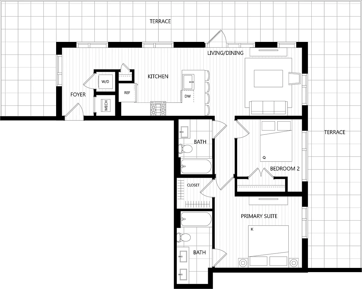 Floor plan 2 Bed/2 Bath-I16