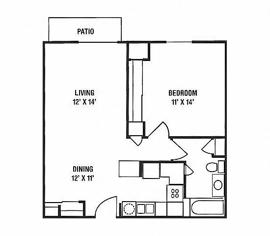 Floor plan A1 - 1 Bedroom, 1 Bath