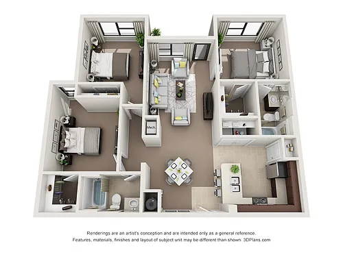 Floor plan Three Bedroom Two Bathroom (b)