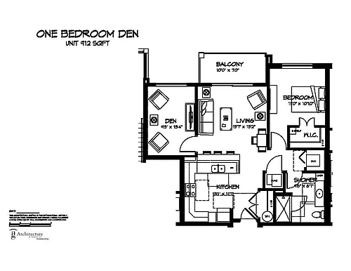Floor plan Building B - One Bed + Den F