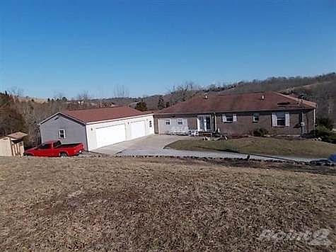 View of rear of house from flat area in back.