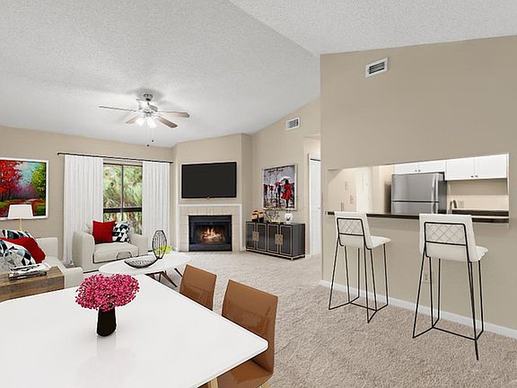 Dining Room with Living Room and Fire Place