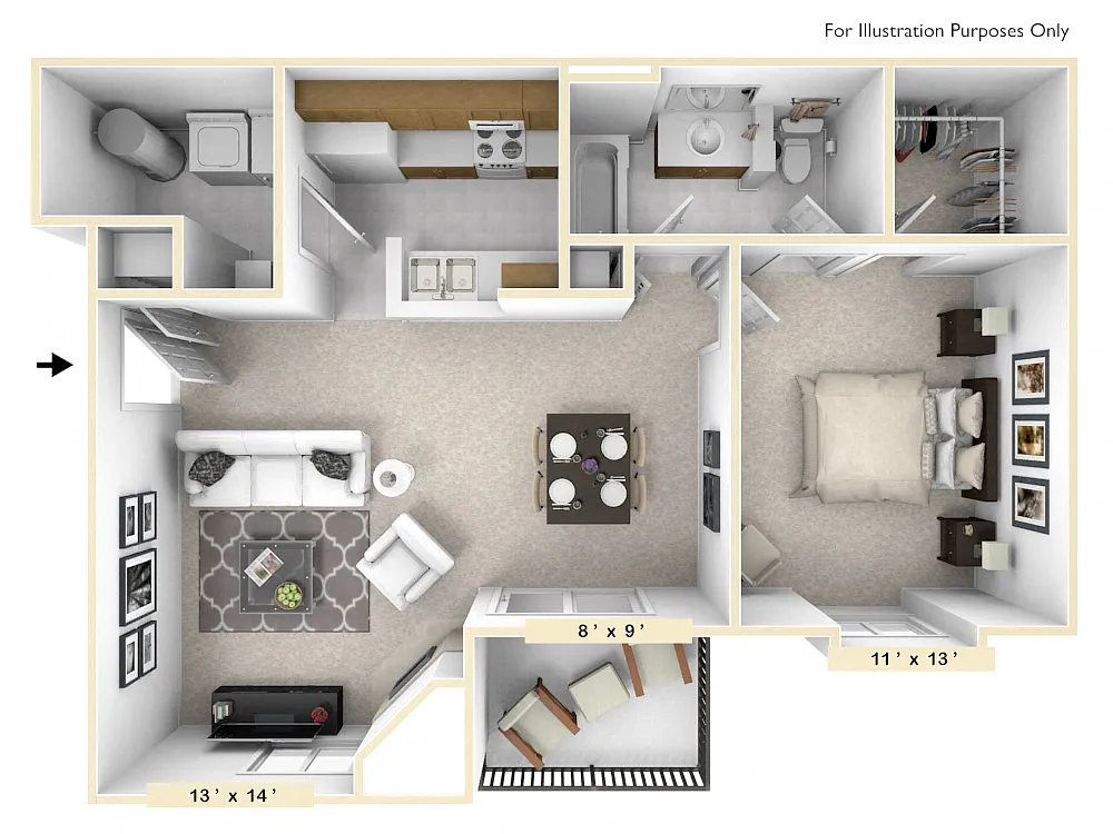 Floor plan The Amherst 1 BR 1 BA