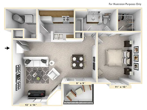 Floor plan The Amherst 1 BR 1 BA