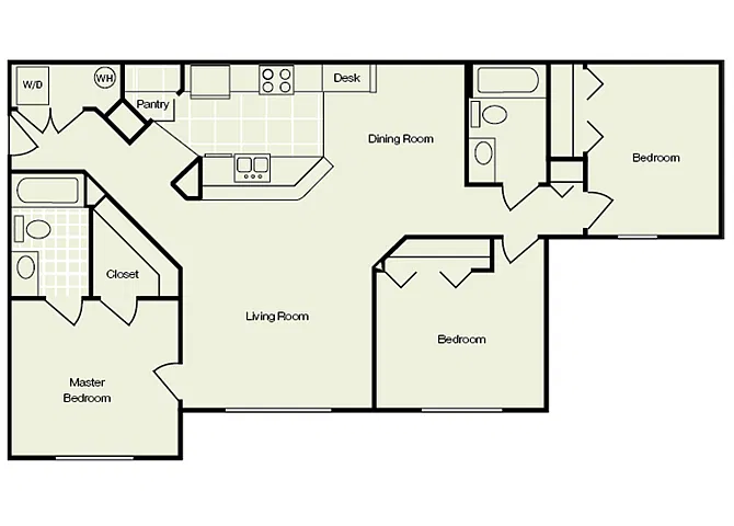 Floor plan Three Bedroom Two Bathroom 60%